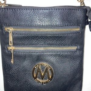 Mia Farrow Black Leather Crossbody Purse